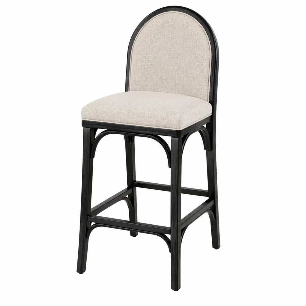 Barhocker mit Lehne Beige Leinen Schwarz Holz 110cm