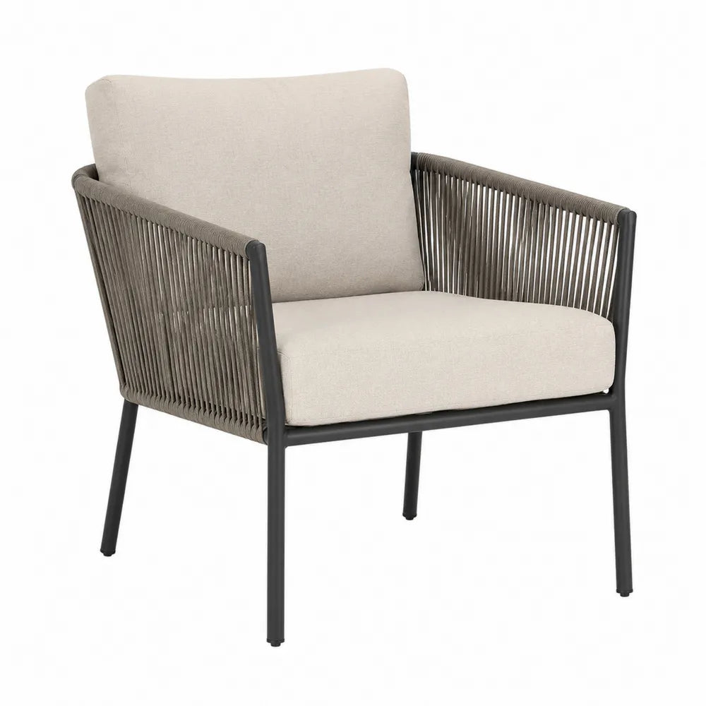 Outdoor-Stuhl mit Aluminiumrahmen und Polyesterkissen Beige