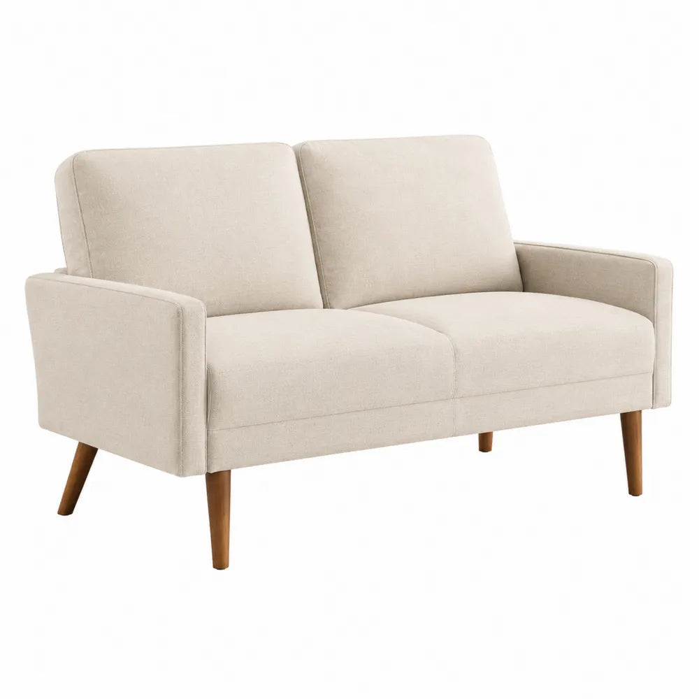 Beiges Zweisitzer-Sofa aus Stoff mit Holzbeinen, 150cm