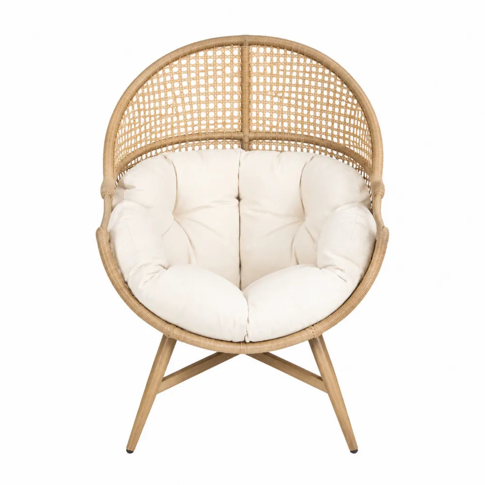 Gartenstuhl aus Rattan mit Polyesterkissen Beige