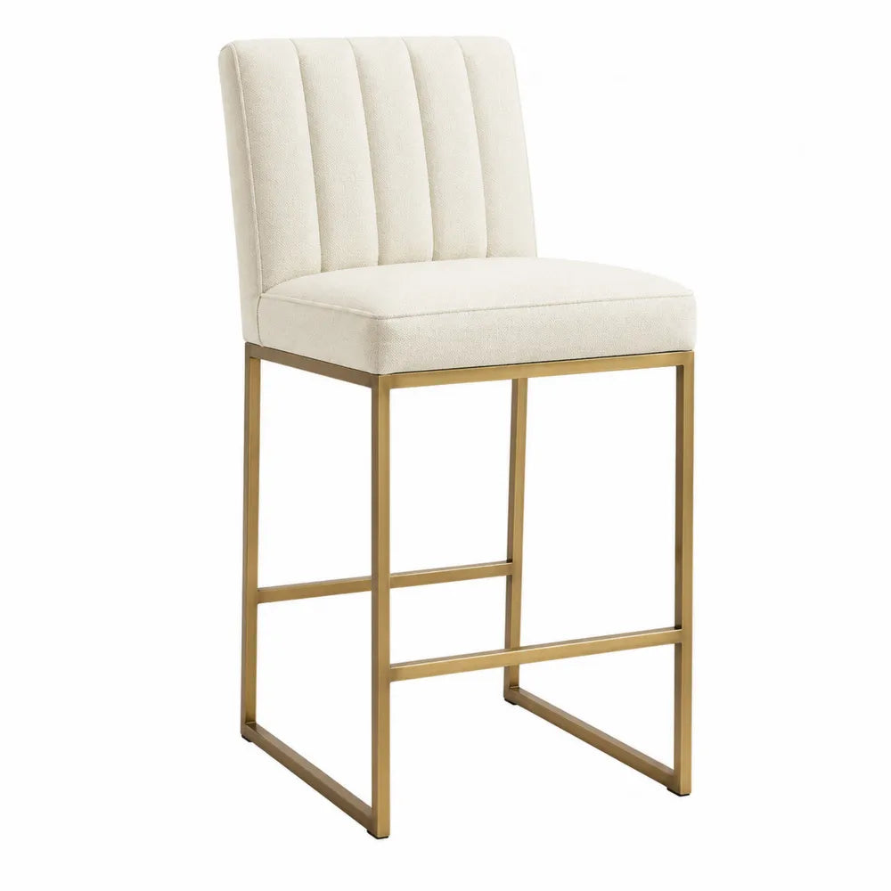 Barhocker aus Polyesterstoff mit Stahlrahmen, Beige und Gold