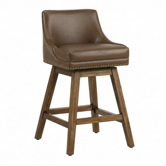 Barhocker Leder Braun Holzrahmen