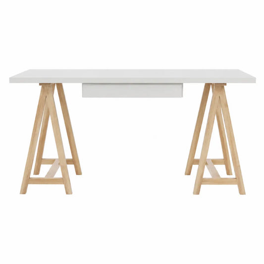 Schreibtisch mit weißer MDF-Platte und Holzbeinen 120x60x75 cm