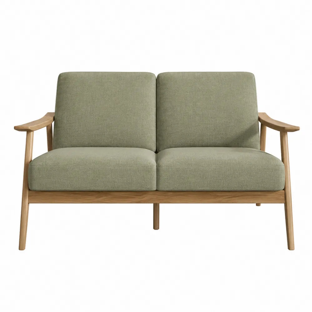 Zweisitzer-Sofa aus Eichenholz mit Leinenbezug Grün