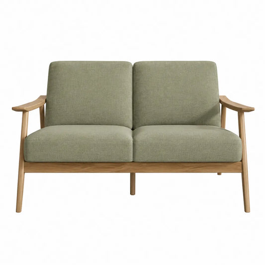 Zweisitzer-Sofa aus Eichenholz mit Leinenbezug Grün