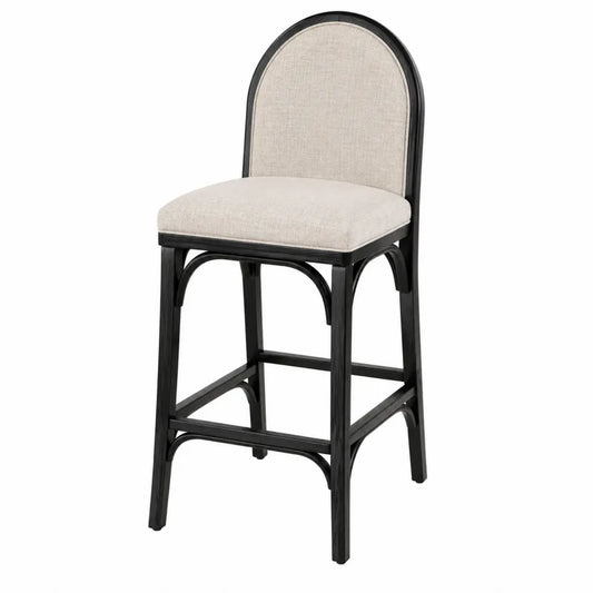 Barhocker mit Lehne Beige Leinen Schwarz Holz 110cm