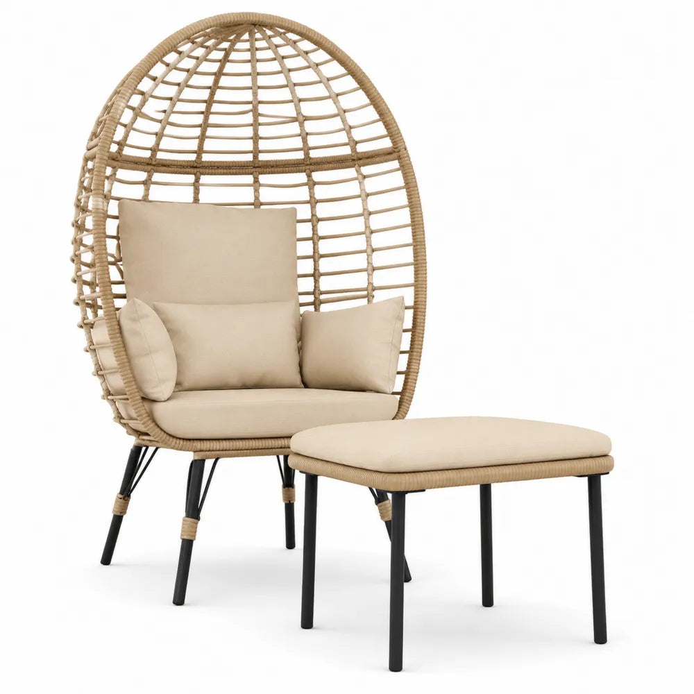 Beiges Outdoor-Lounge-Set aus PE-Rattan mit Stahlrahmen und Kissen
