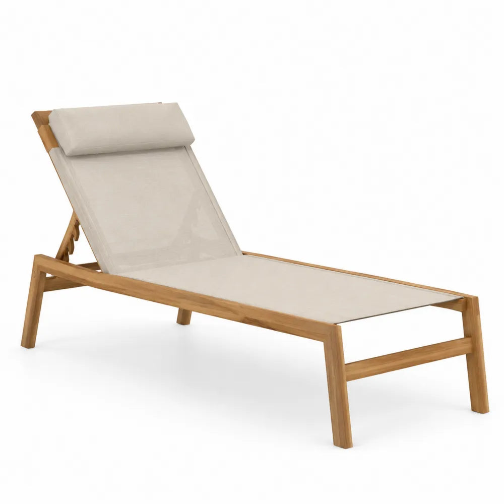 Sonnenliege Teakholz Beige Stoff 200x70x35 cm