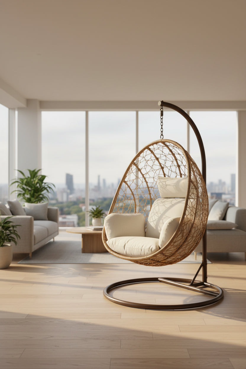 Polyrattan Hängesessel mit Stahlrahmen Beige