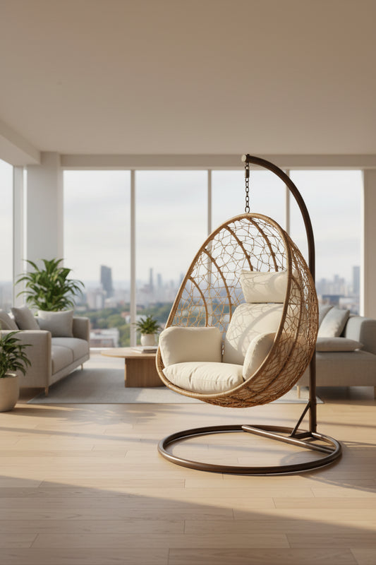 Polyrattan Hängesessel mit Stahlrahmen Beige