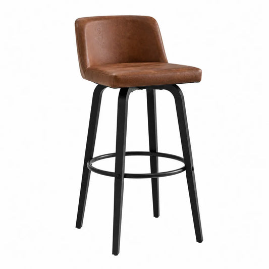 Barhocker PU-Leder Braun mit Rückenlehne Stahlgestell