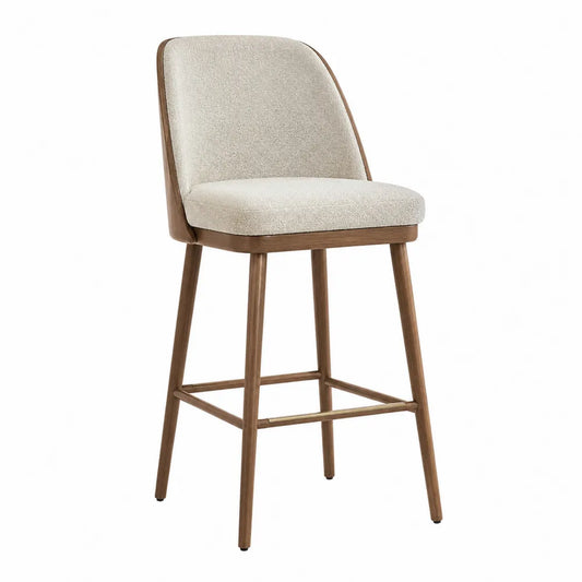 Barhocker mit Eichenholzrahmen und Polyesterbezug, Beige