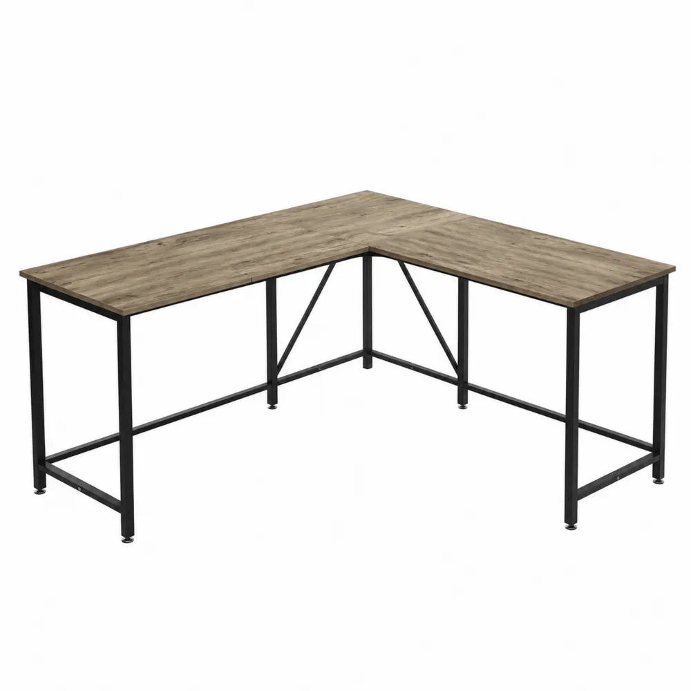 Eckschreibtisch L-Form Holzoptik Metall 140cm x 130cm x 76cm
