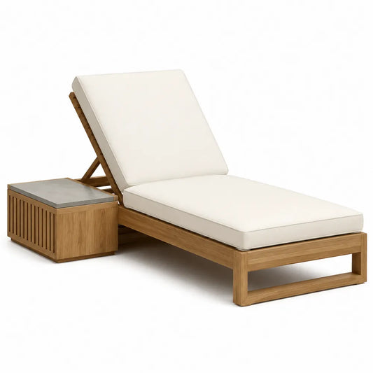 Gartenliege aus Holz mit Beistelltisch und Polyesterkissen Beige