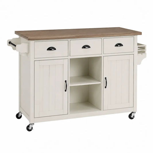 Küchenwagen mit MDF, 3 Schubladen, 2 Türen, 1 Regal, Weiß, 106 cm