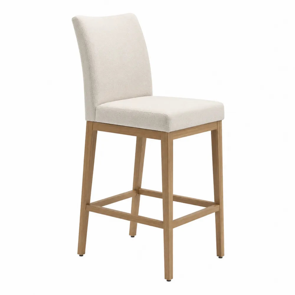 Barhocker aus Eichenholz und Polyester in Creme