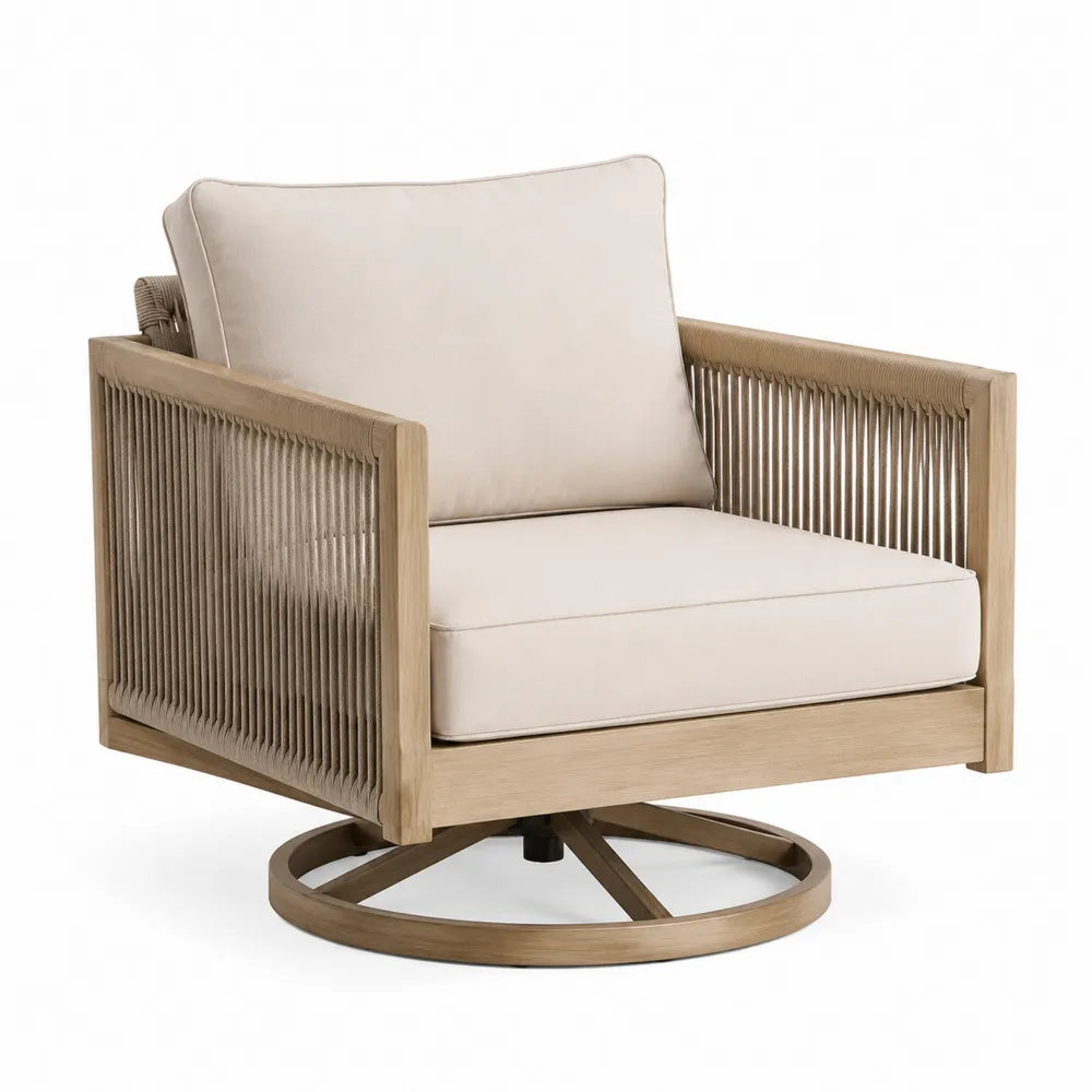 Drehbarer Gartenstuhl aus Teakholz mit Kissen Beige