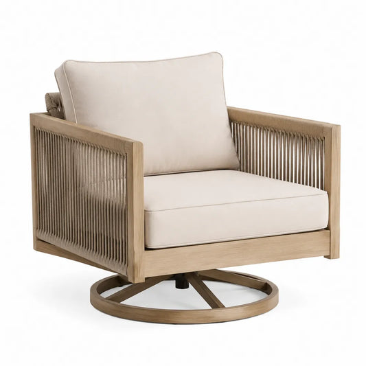 Drehbarer Gartenstuhl aus Teakholz mit Kissen Beige