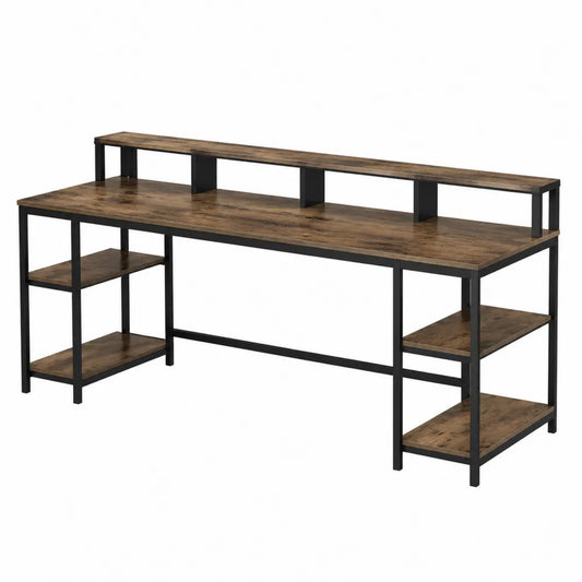 Schreibtisch mit Regal MDF Metall Vintage Braun 140 cm