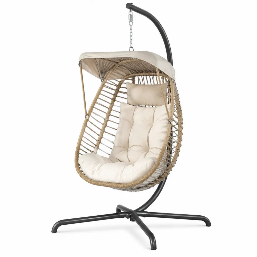 Hängesessel aus Eisen und Rattan Beige
